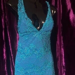 Elegant Marciano Blue Lace Beaded Dress
